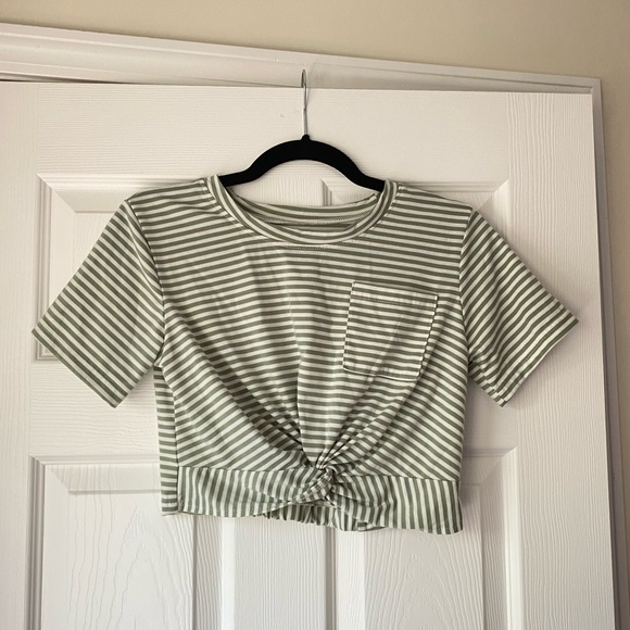 Sage Olive Striped Crop Top - Picture 1 of 3